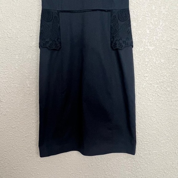 Elie Tahari Peplum Eyelet Dress Womens size 6 Black Neon Yellow Trim Knee Length - Picture 6 of 11